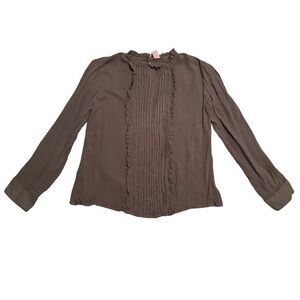 JW style Grey Ruffle Long Sleeve Blouse Top